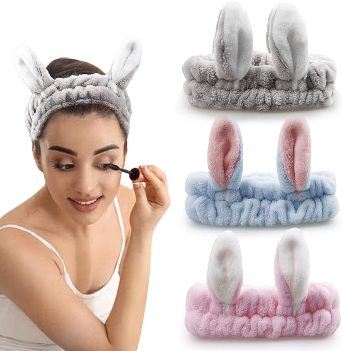 Bandeau de maquillage lapin pelucheux (3 pièces) - Boutique Ecom